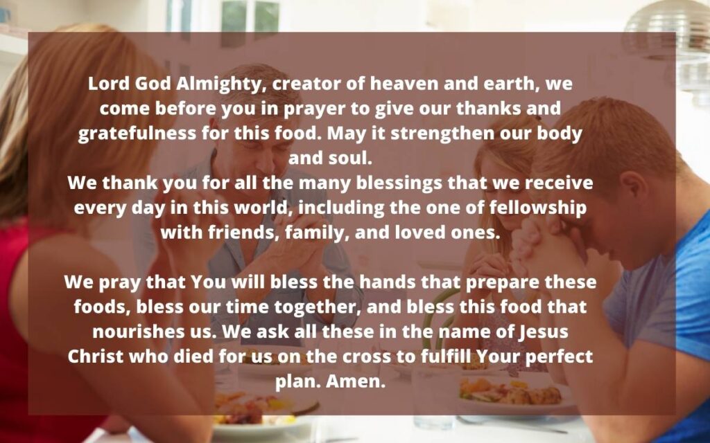 Prayer For Food Blessing: Thanks Before Meal Sample