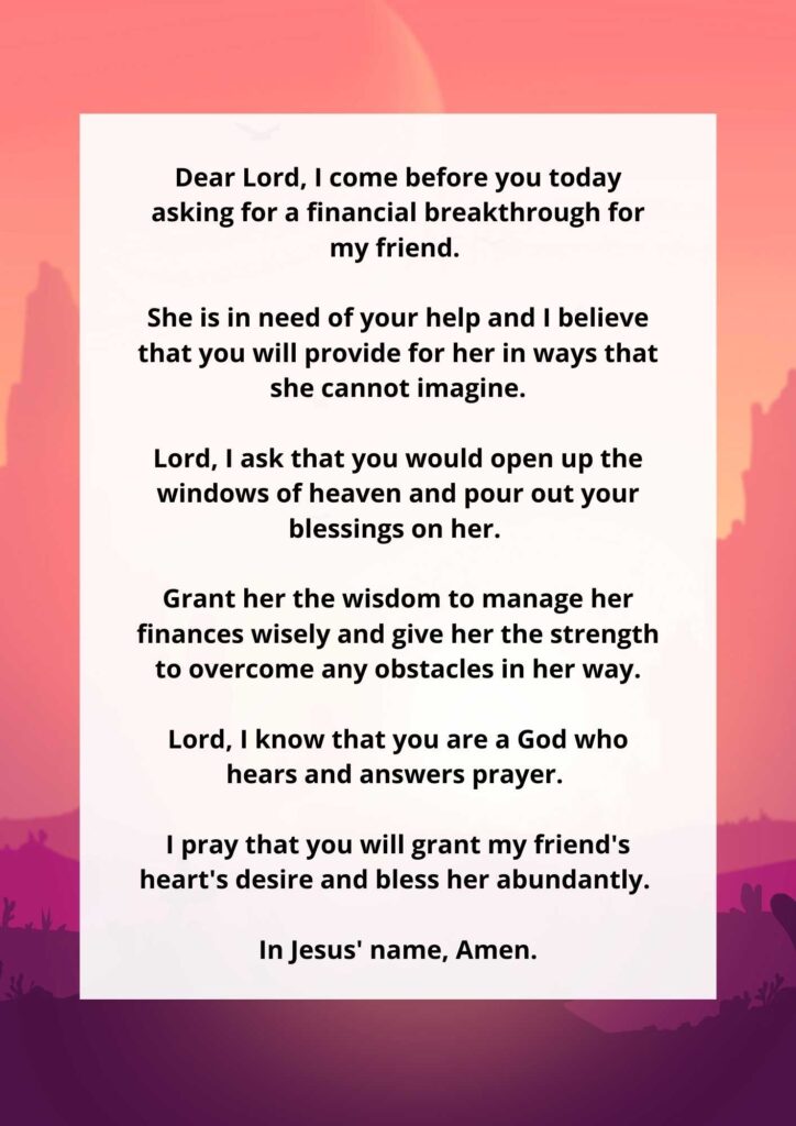 Prayer For Financial Breakthrough For A Friend