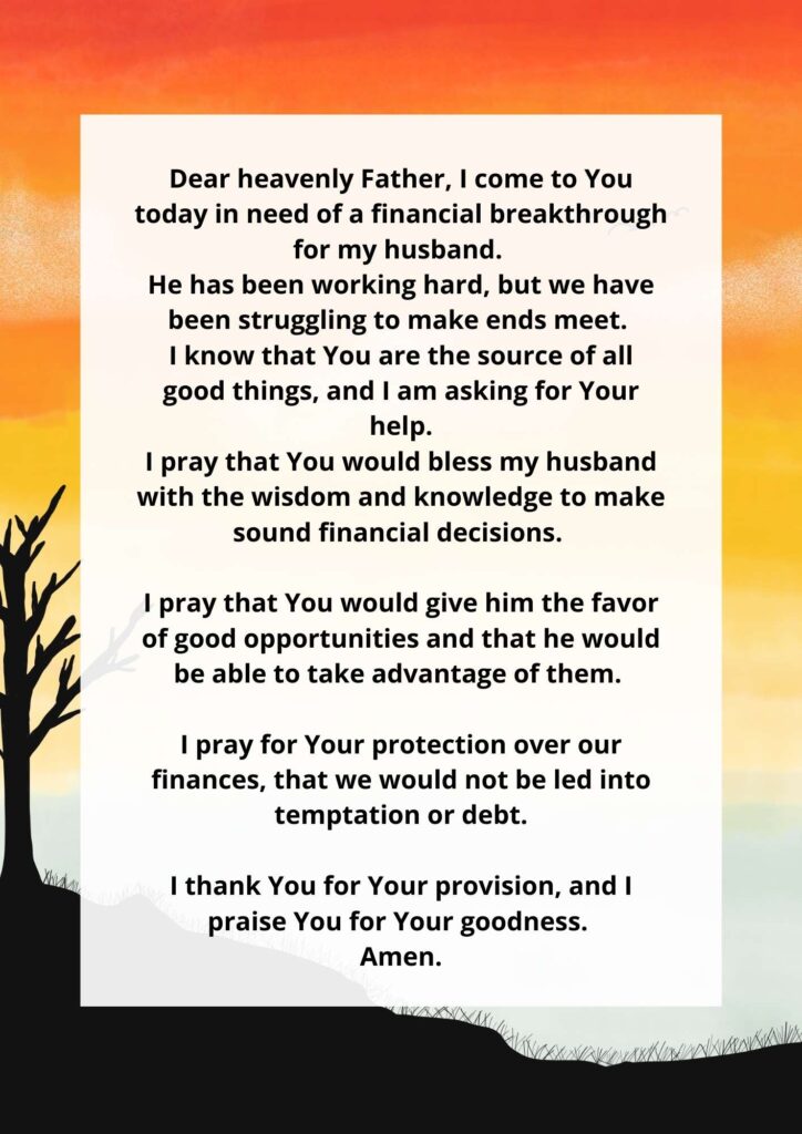 Prayer For Financial Breakthrough For Husband, Friend, Family, Business