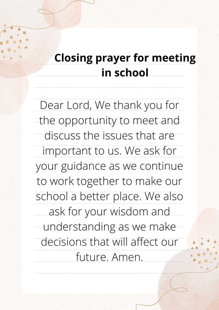 Closing prayer for meeting in school