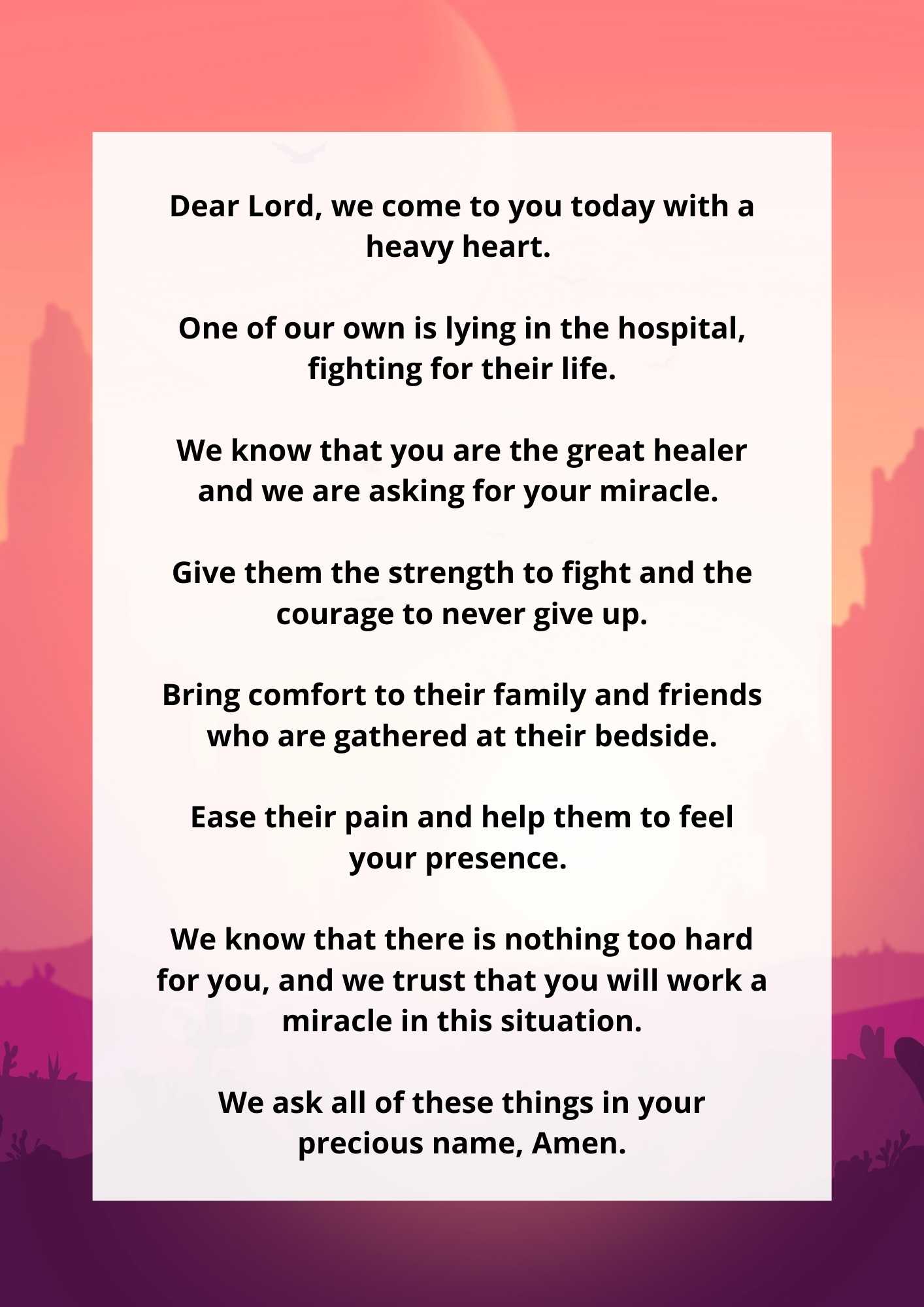 Prayer For Someone Dying In A Hospital